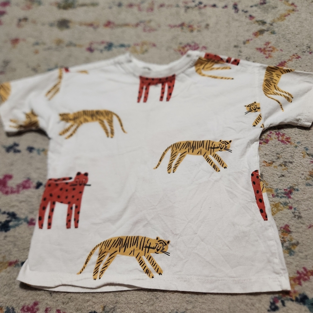 💘 Zara Kids Animal Print T-Shirt - White, Yellow, Red